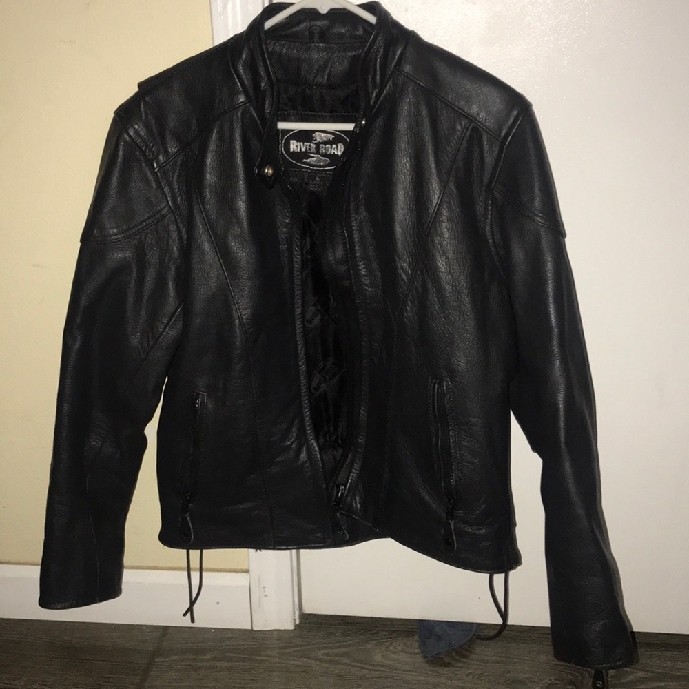 Womens Gusset Leather Motorcycle Riding Jacket